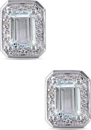DELMAR Diamond & Aquamarine Stud Earrings