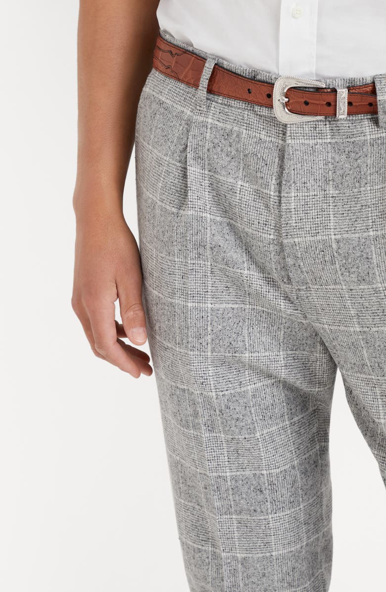 Brunello Cucinelli Flecked silk, wool and cashmere Prince of Wales leisure fit trousers with pleat, Alternate, color, 