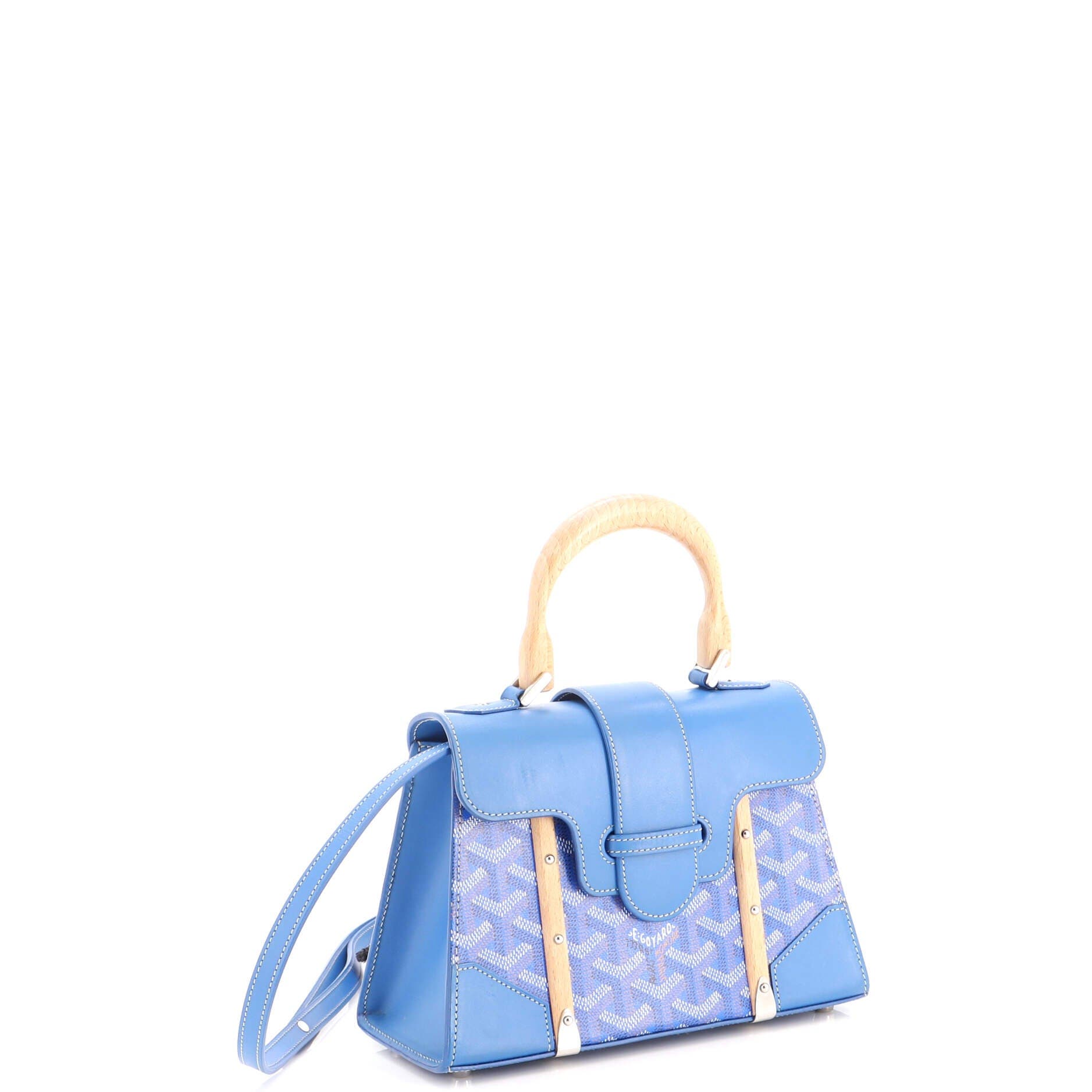 Structured Saigon Top Handle Bag Coated Canvas with Leather Mini, Alternate, color, Blue