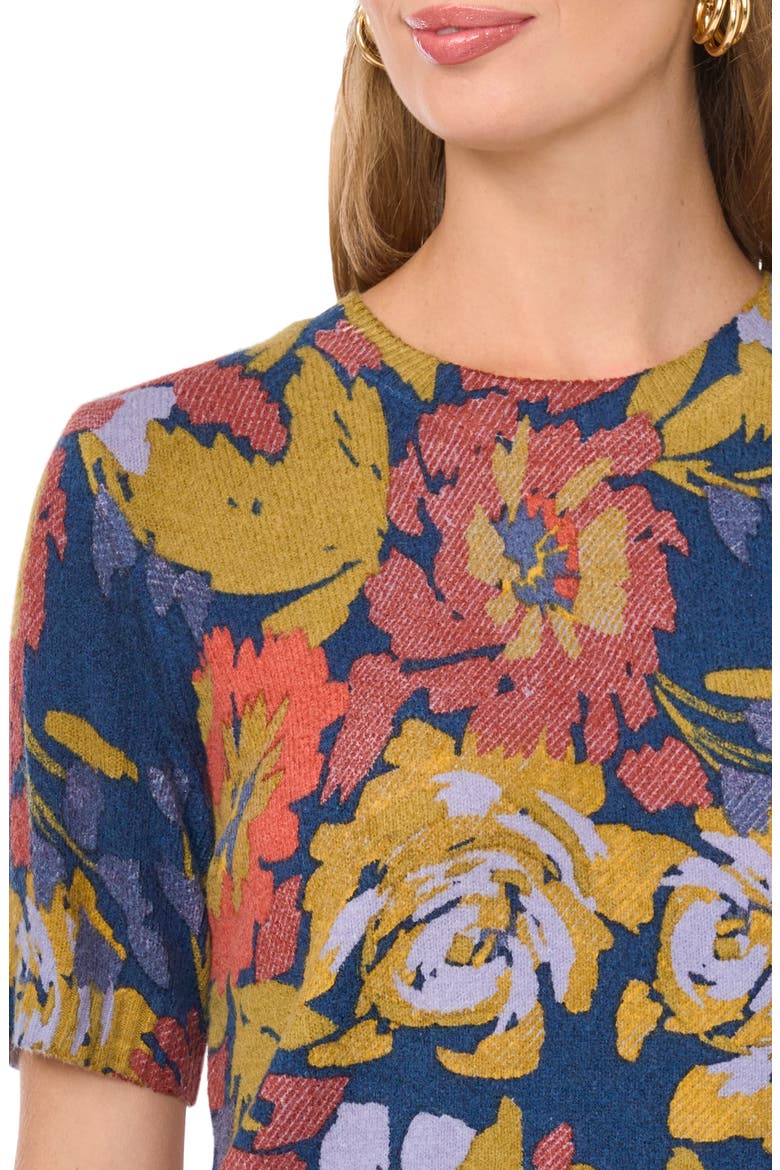 Floral Short Sleeve Sweater, Alternate, color, CLASSIC NAVY