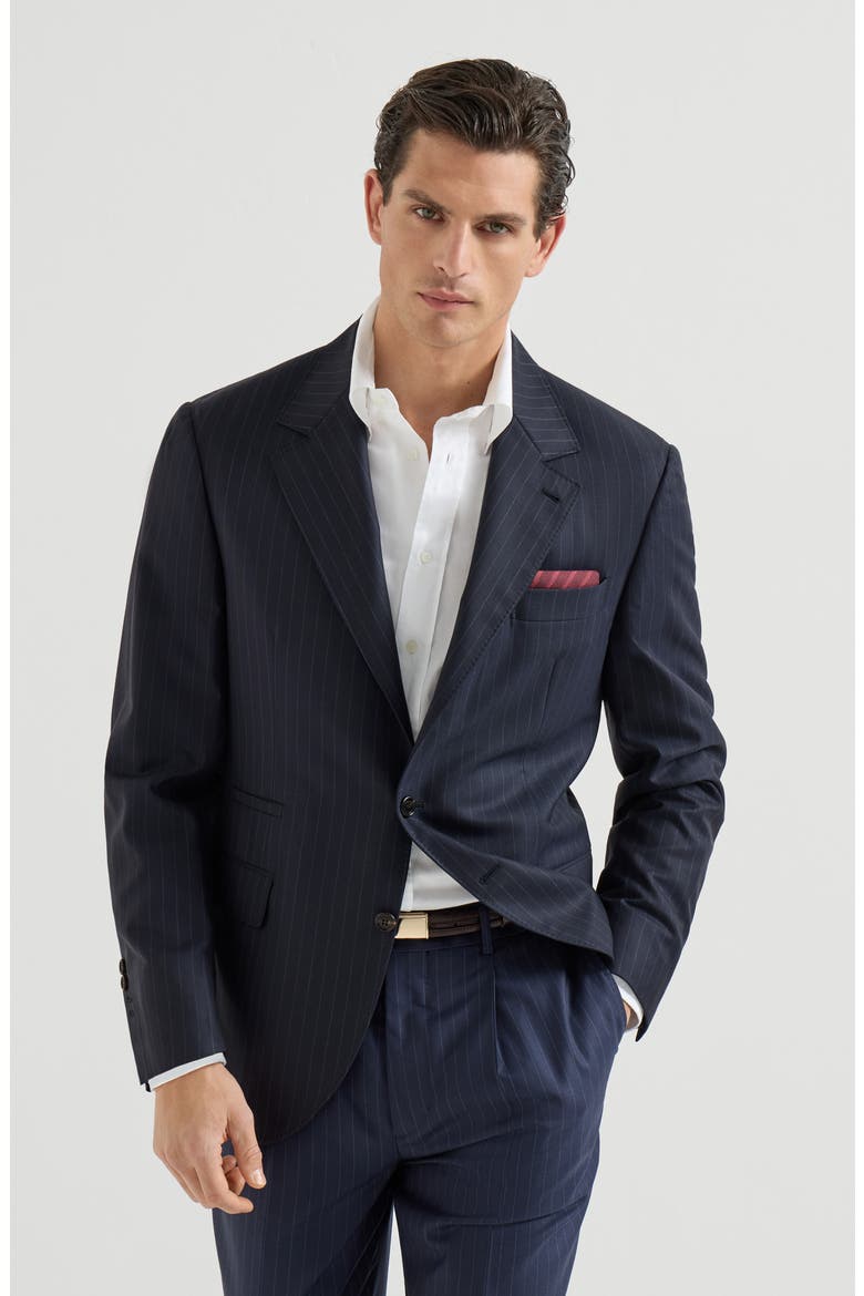 Chalk stripe blazer, Main, color, Navy Blue