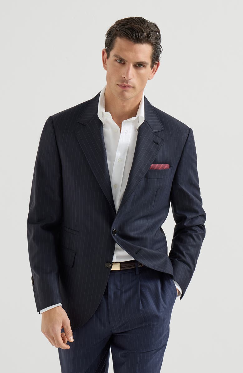Brunello Cucinelli Chalk stripe blazer, Main, color, Navy Blue
