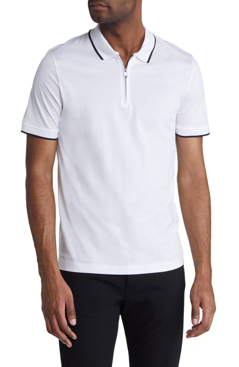 BOSS Polston Tipped Zip Polo, Main, color, White