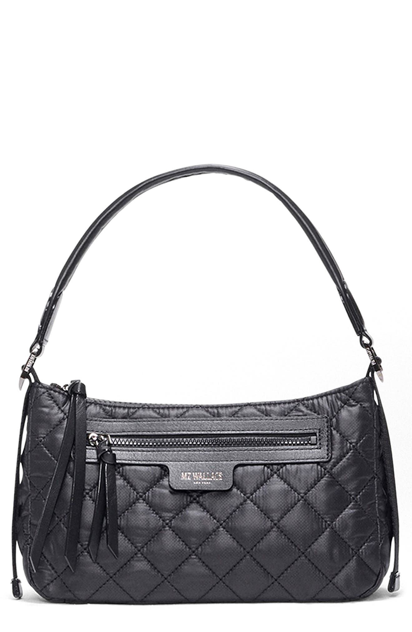 MZ Wallace Small Park Quilted Nylon Shoulder Bag, Main, color, Black