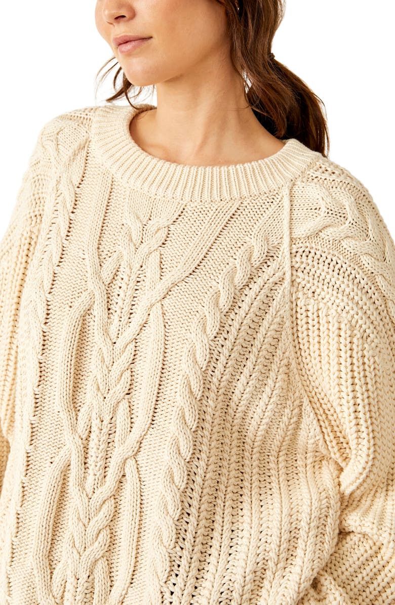 Free People Frankie Cable Cotton Sweater, Alternate, color, Ivory