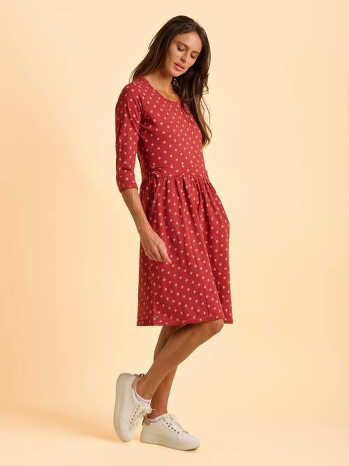 Brakeburn Freya 3/4 Sleeve Embroidered Midi Dress In Red