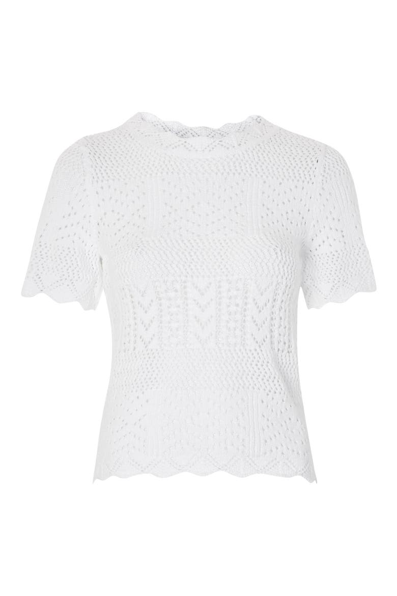 Stitchy Scallop Hem Knit Top, Alternate, color, IVORY