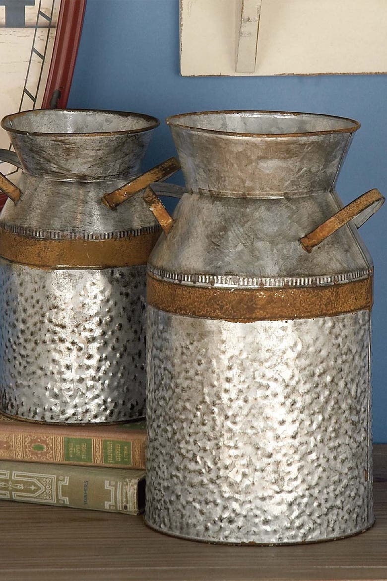Gray Metal Milk Can Decorative Jar, Alternate, color, GREY