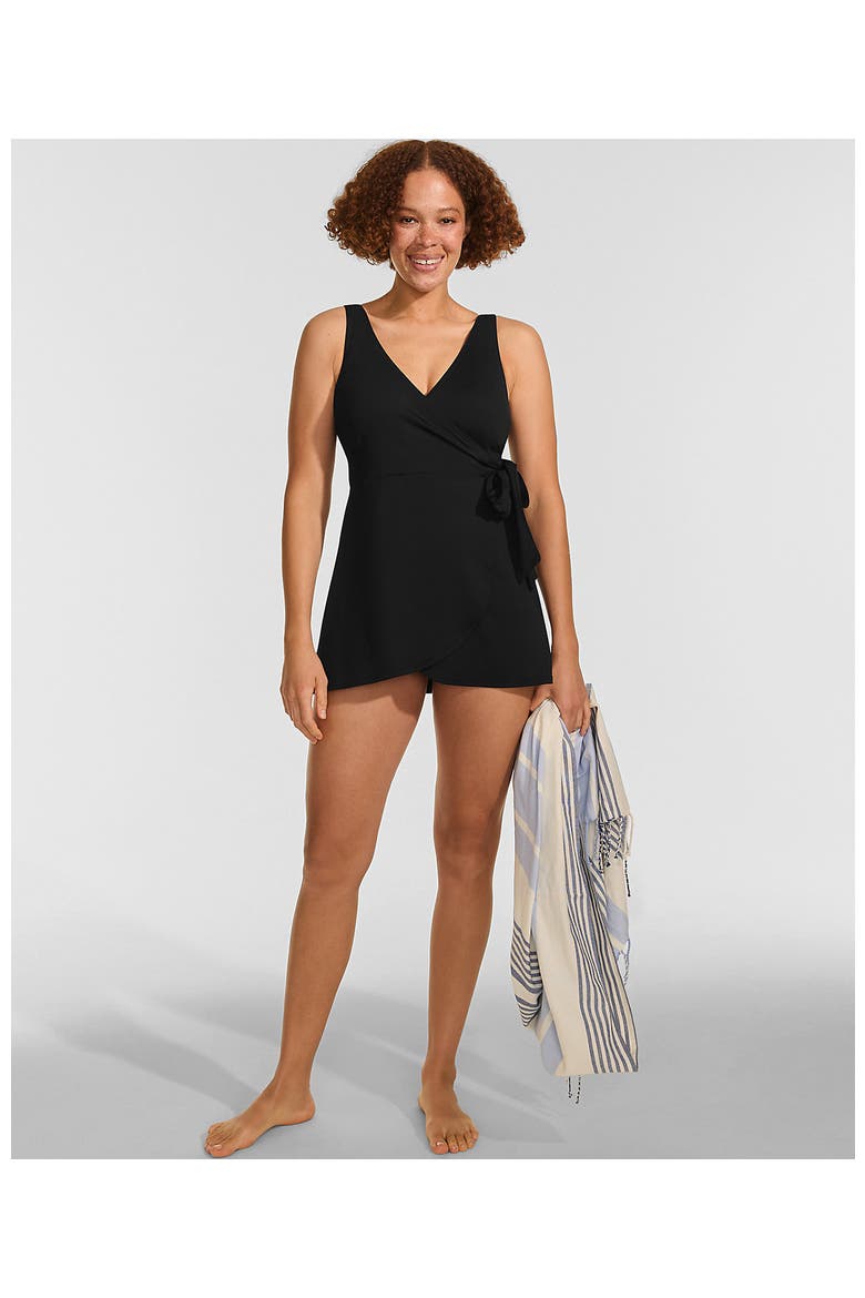 D-Cup Side Tie Mini Swim Dress Swimsuit, Alternate, color, Black