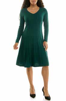 Nina Leonard Long Sleeve A-Line Sweater Dress