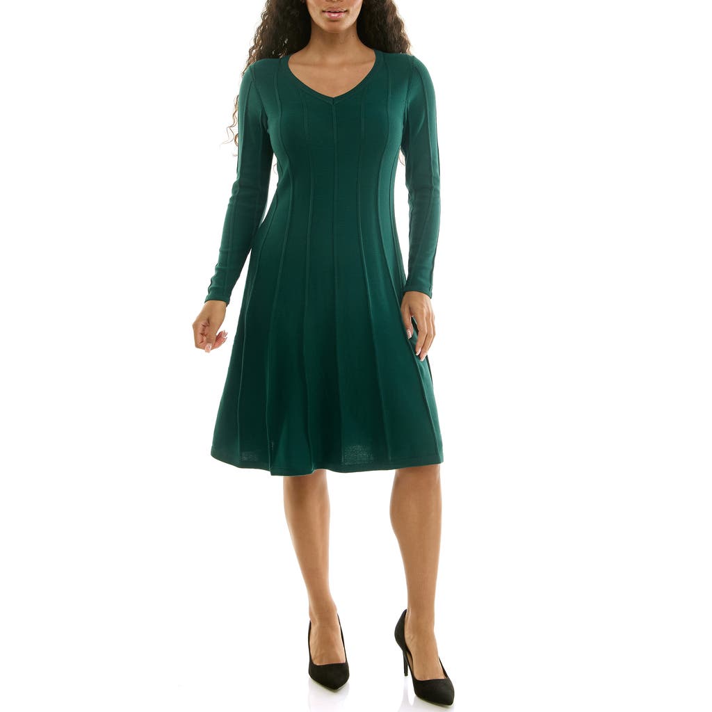 Nina Leonard Long Sleeve A-line Sweater Dress In Green
