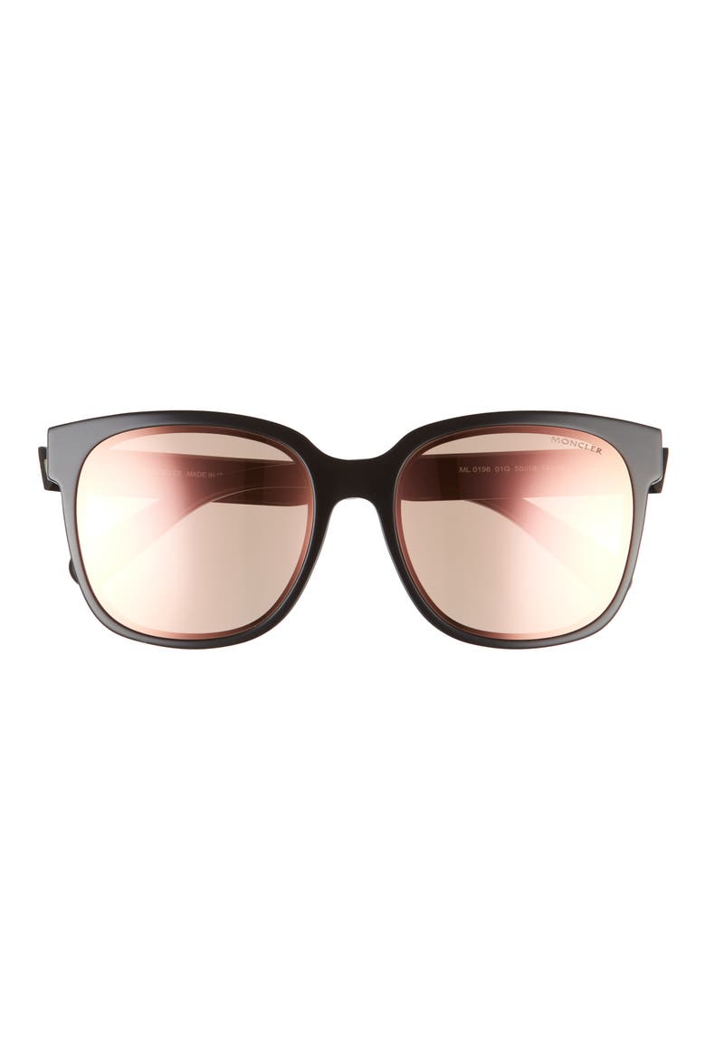 55mm Mirrored Square Sunglasses, Main, color, SHINY BLACK / BROWN MIRROR
