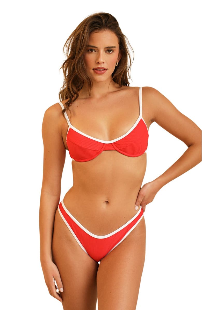 Dippin Daisys West Coast Underwire Top, Main, color, Poppy/White Rib