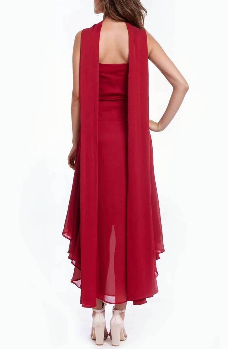 Jewel Badgley Mischka Asymmetri Chiffon Slipdress with Scarf, Alternate, color, Red