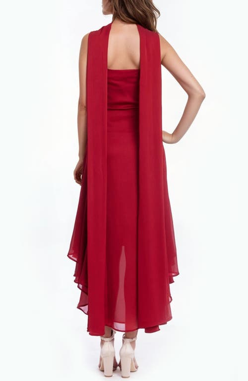 Jewel Badgley Mischka Asymmetri Chiffon Slipdress With Scarf In Red