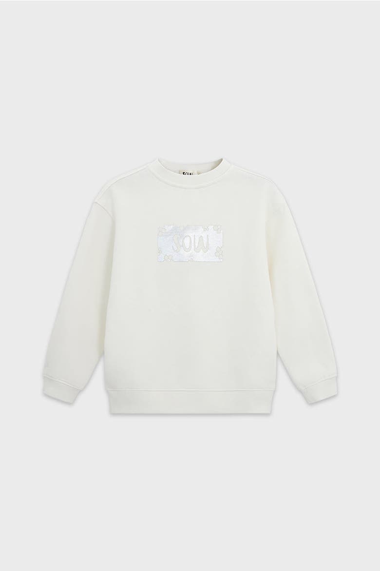 Relaxed Organic Fleece Sweatshirt With SOW print, Main, color, Off White
