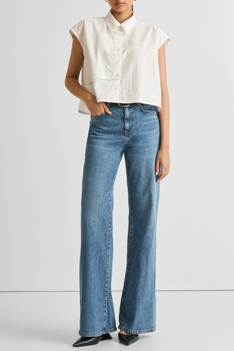 Embroidered Panel Crop Top, Alternate, color, White