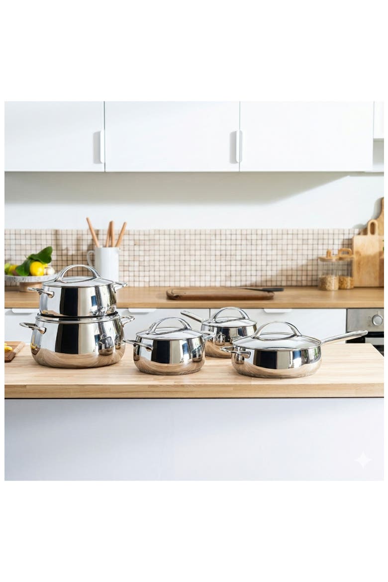 Belly Tri-Ply 10-Piece Stainless Steel Cookware Set, Alternate, color, STELLAR
