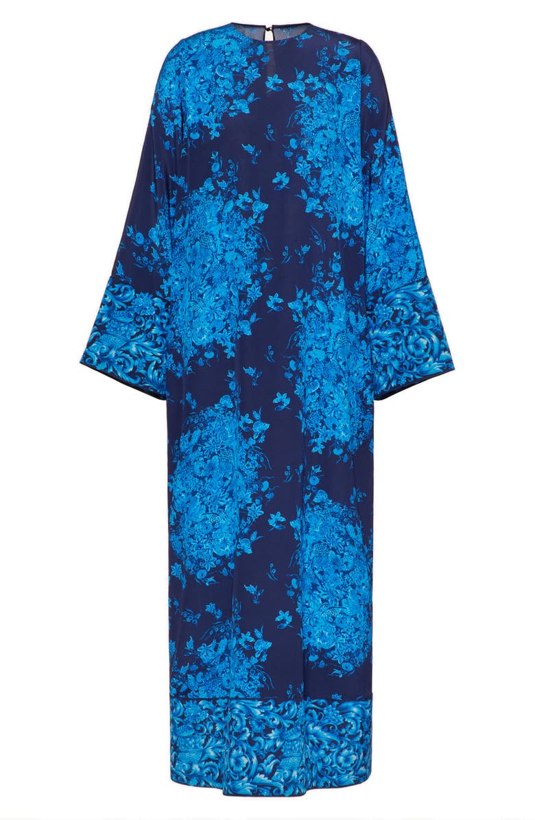 Valentino Delft Floral Print Long Sleeve Silk Caftan Maxi Dress, Alternate, color, 