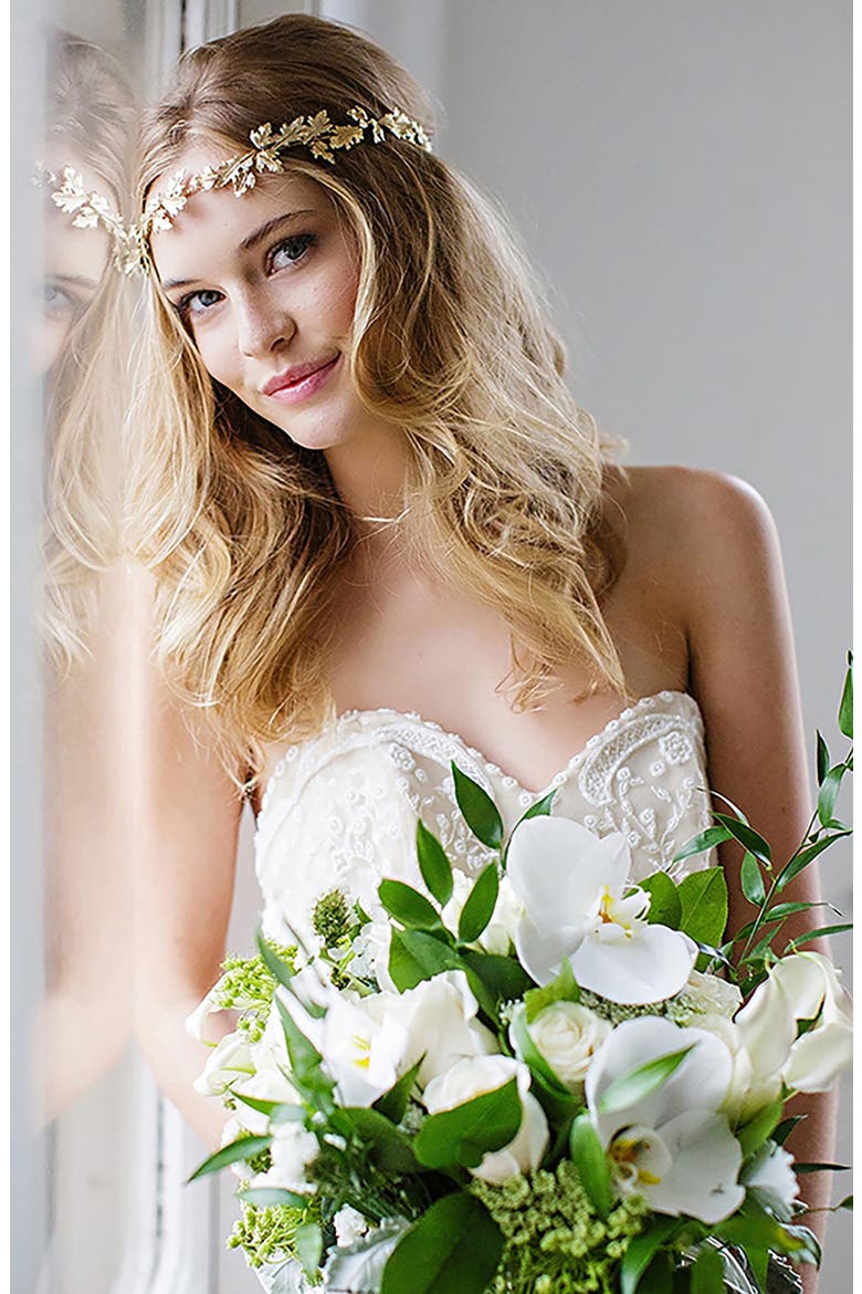 Paula Grecian Leaf Halo & Sash, Main, color, GOLD