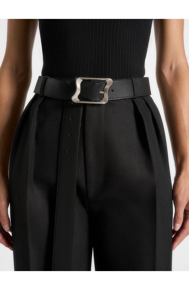 Manière De Voir Eleanor Suede & Leather Statement Buckle Belt, Main, color, Black
