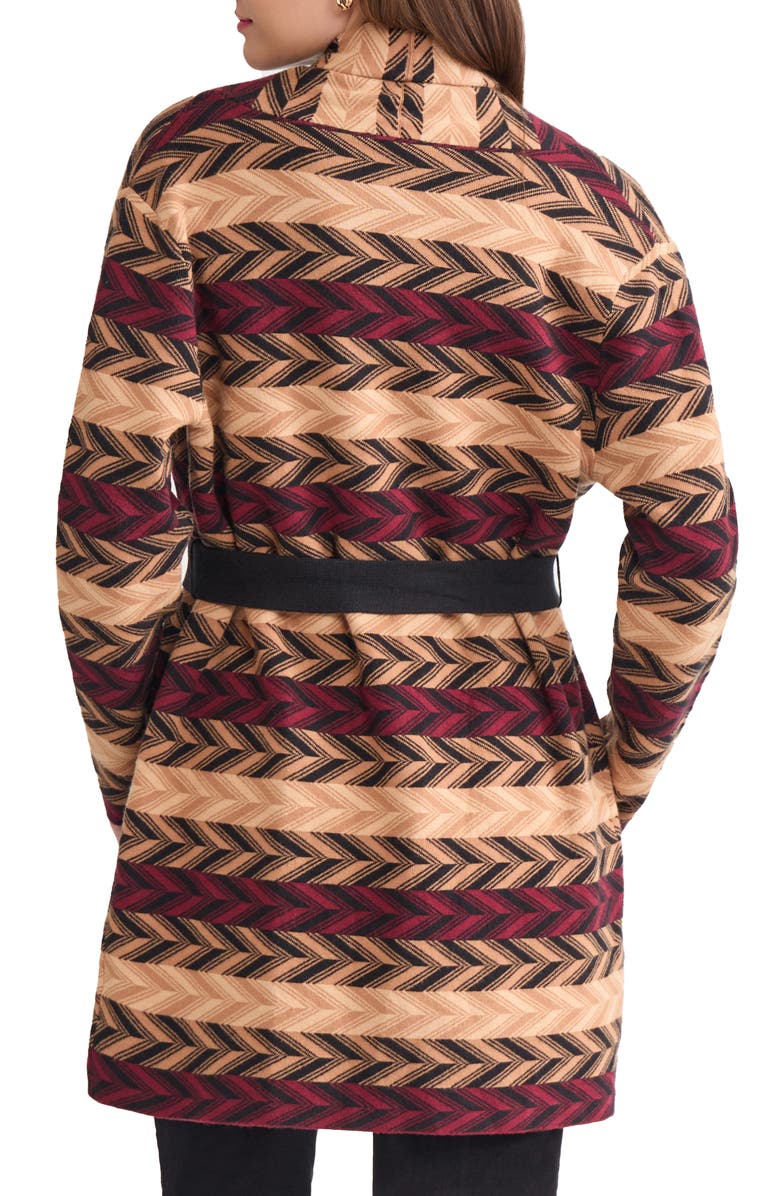 Jones New York Stripe Jacquard Belted Cardigan, Alternate, color, Bordeaux Multi