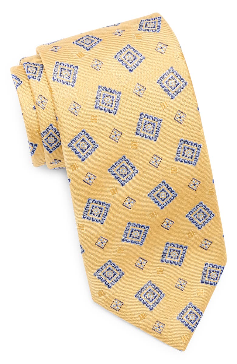 Duchamp Medallion Jacquard Silk Tie, Main, color, Yellow