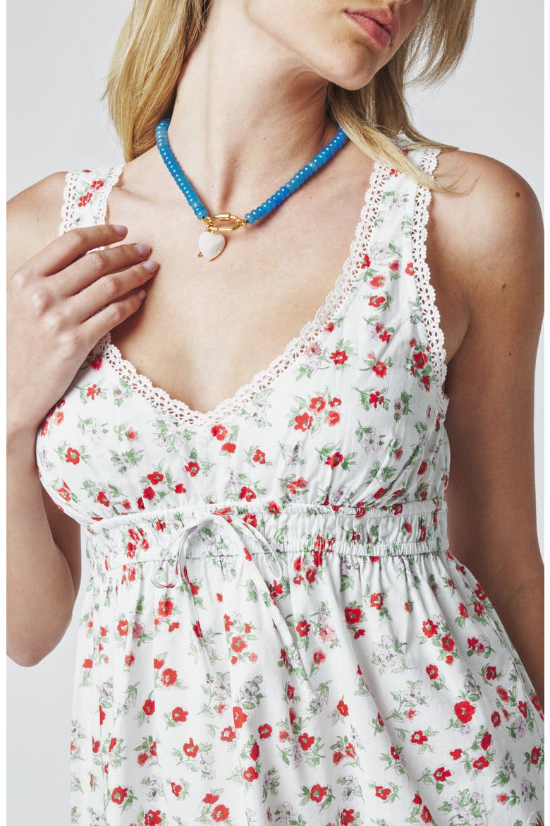 Ditsy Floral Lace Trim Minidress, Alternate, color, WHITE/ CAYENNE