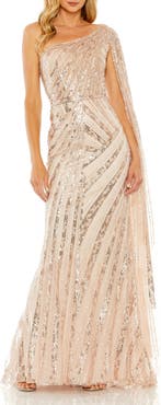 Mac Duggal One Shoulder Cape Sleeve Embellished Gown