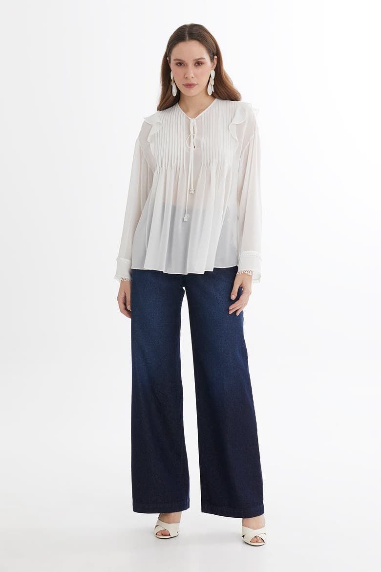 Ecru Pintuck Detail Sheer Blouse, Alternate, color, Ivory