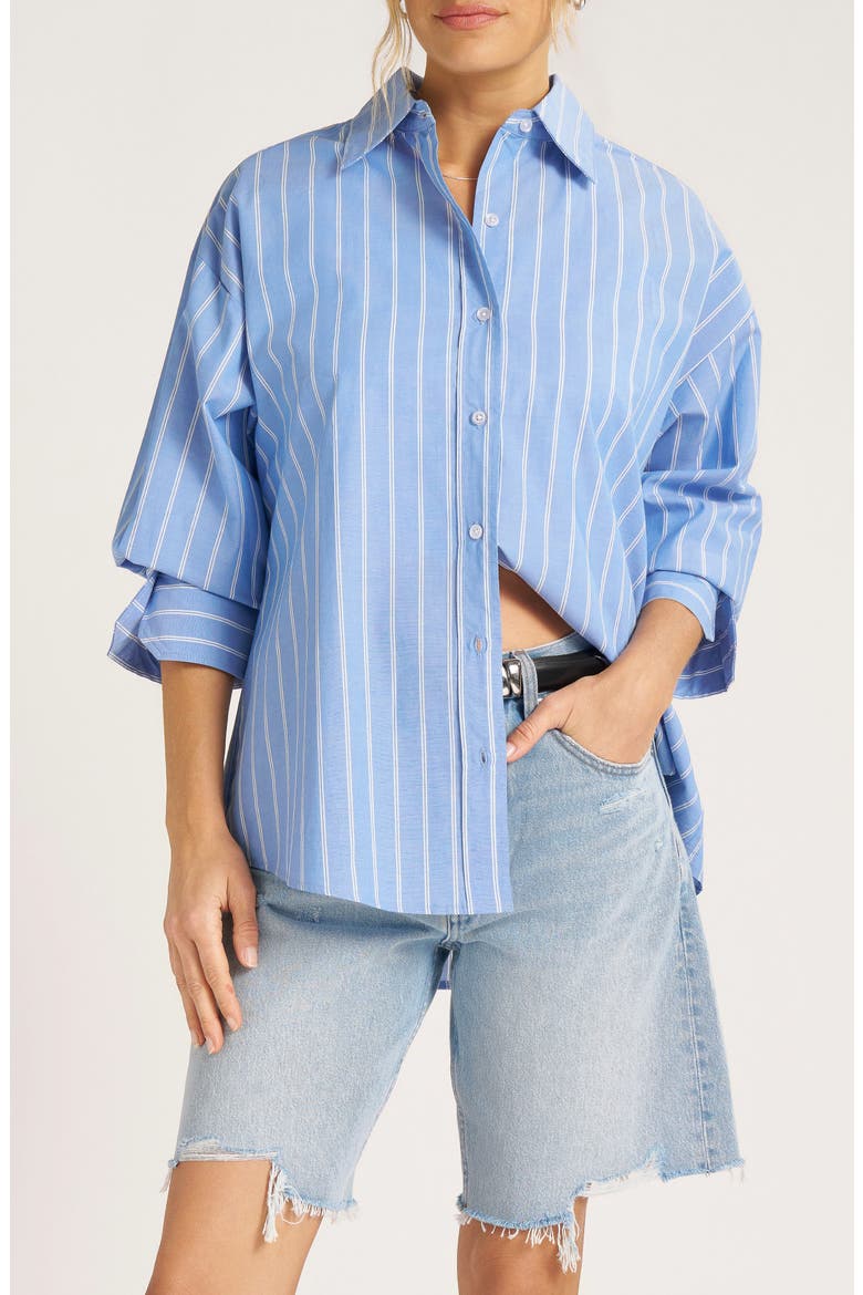 Genevieve Stripe Button-Up Top, Main, color, FRENCH BLUE