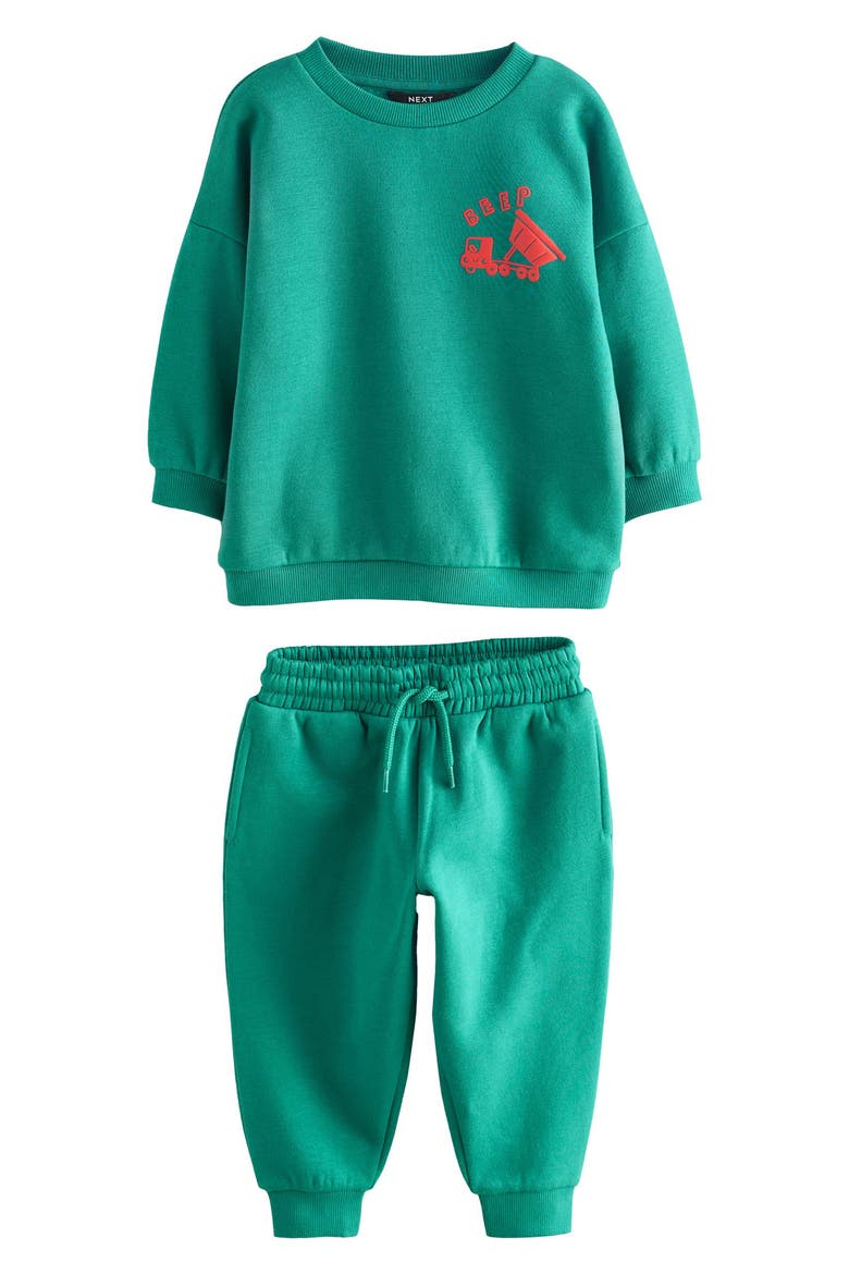 Kids' Construction Cotton Blend Sweatshirt & Sweatpants Set, Main, color, GREEN