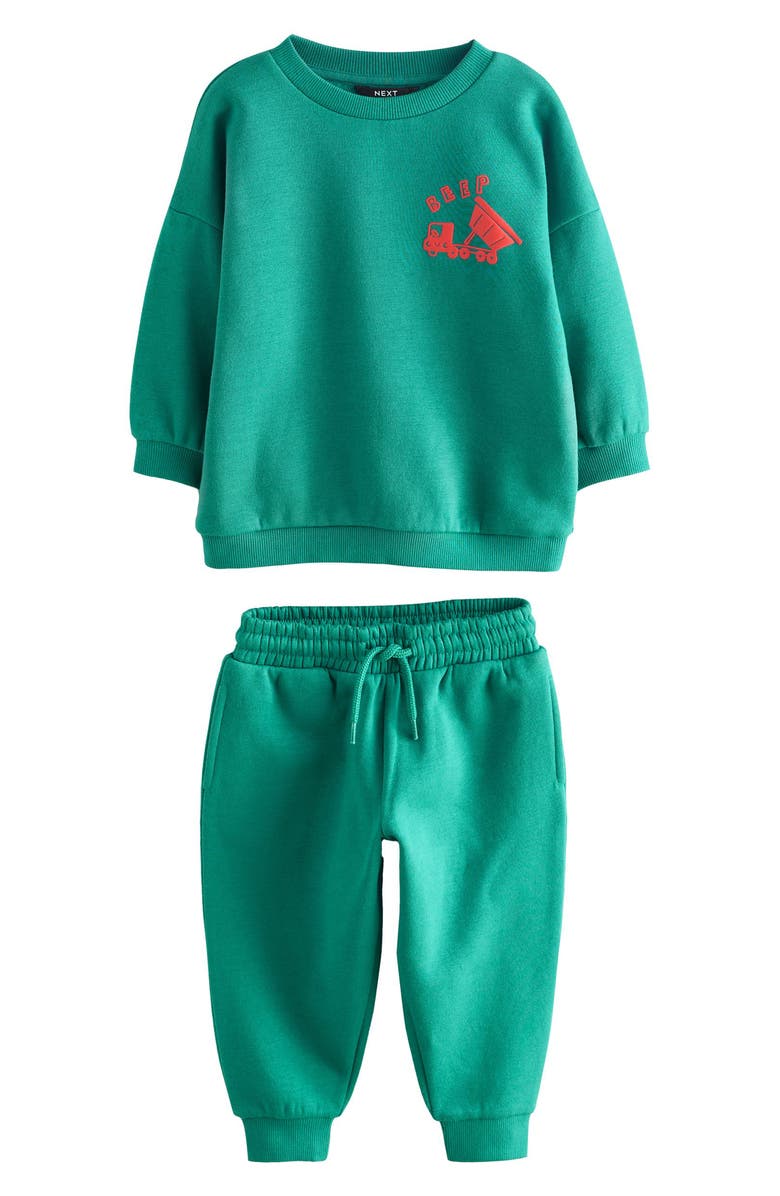 NEXT Kids' Construction Cotton Blend Sweatshirt & Sweatpants Set, Main, color, Green