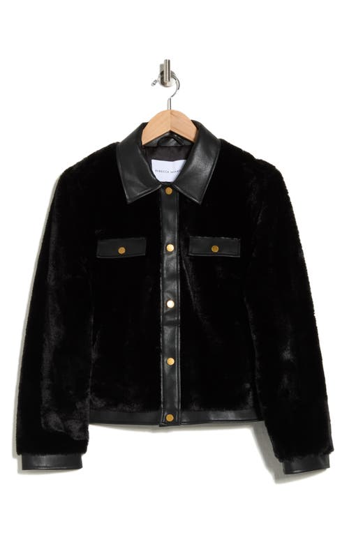 Rebecca Minkoff Faux Leather Trim Faux Fur Jacket In Black