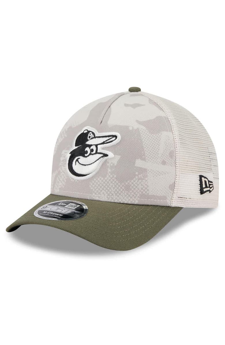 New Era Men's New Era Light Beige/Olive Baltimore Orioles 2025 Armed Forces Day 9FORTY M-Crown A-Frame Adjustable Hat, Alternate, color, Light Beige