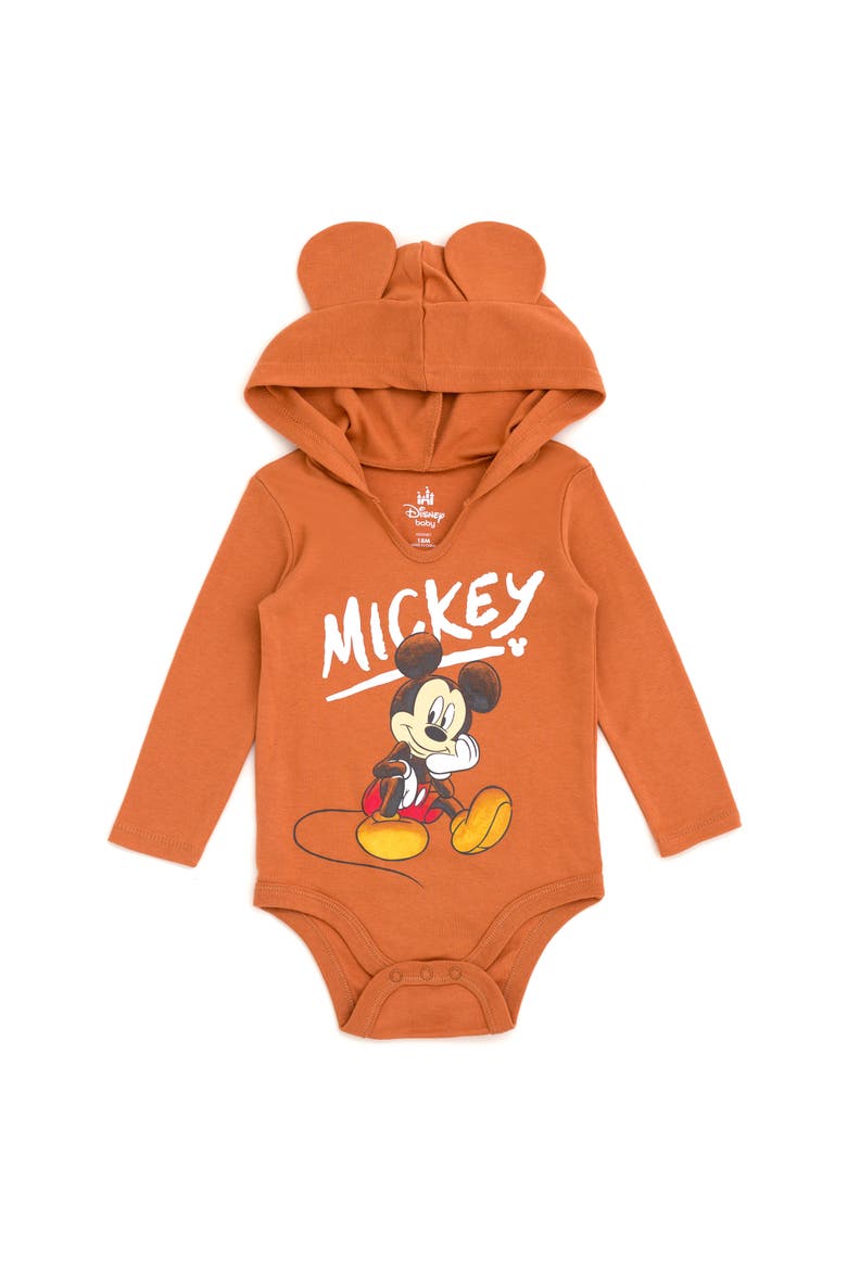 Mickey Mouse 3-Pack Long Sleeve Bodysuits, Alternate, color, Mickey Green Orange