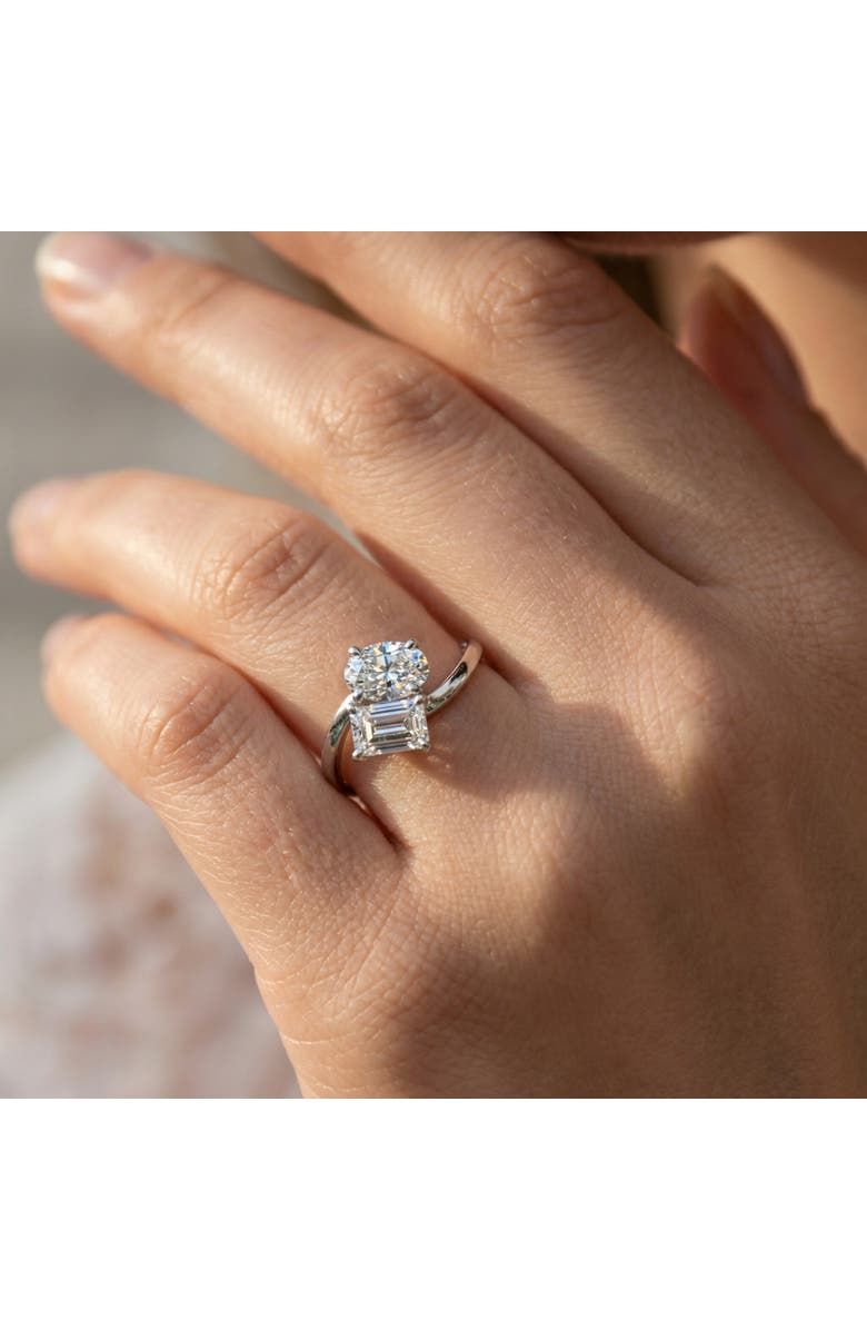 Bliss Diamond 2 1/4Ct TW Toi et Moi Oval And Emerald Cut Engagement Ring Gold Lab Grown, Alternate, color, 14K White Gold