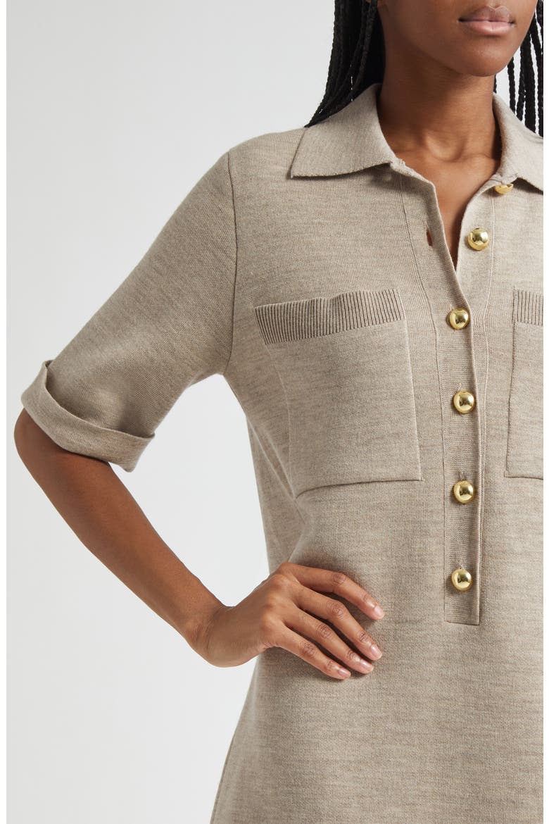 Madden Merino Wool Half Placket Sweater Dress, Alternate, color, OATMEAL MELANGE