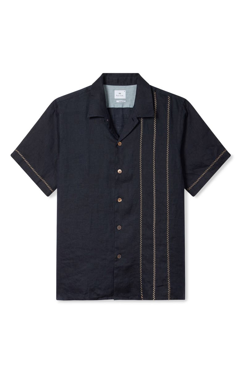 PS Paul Smith Embroidered Linen Camp Shirt, Main, color, 