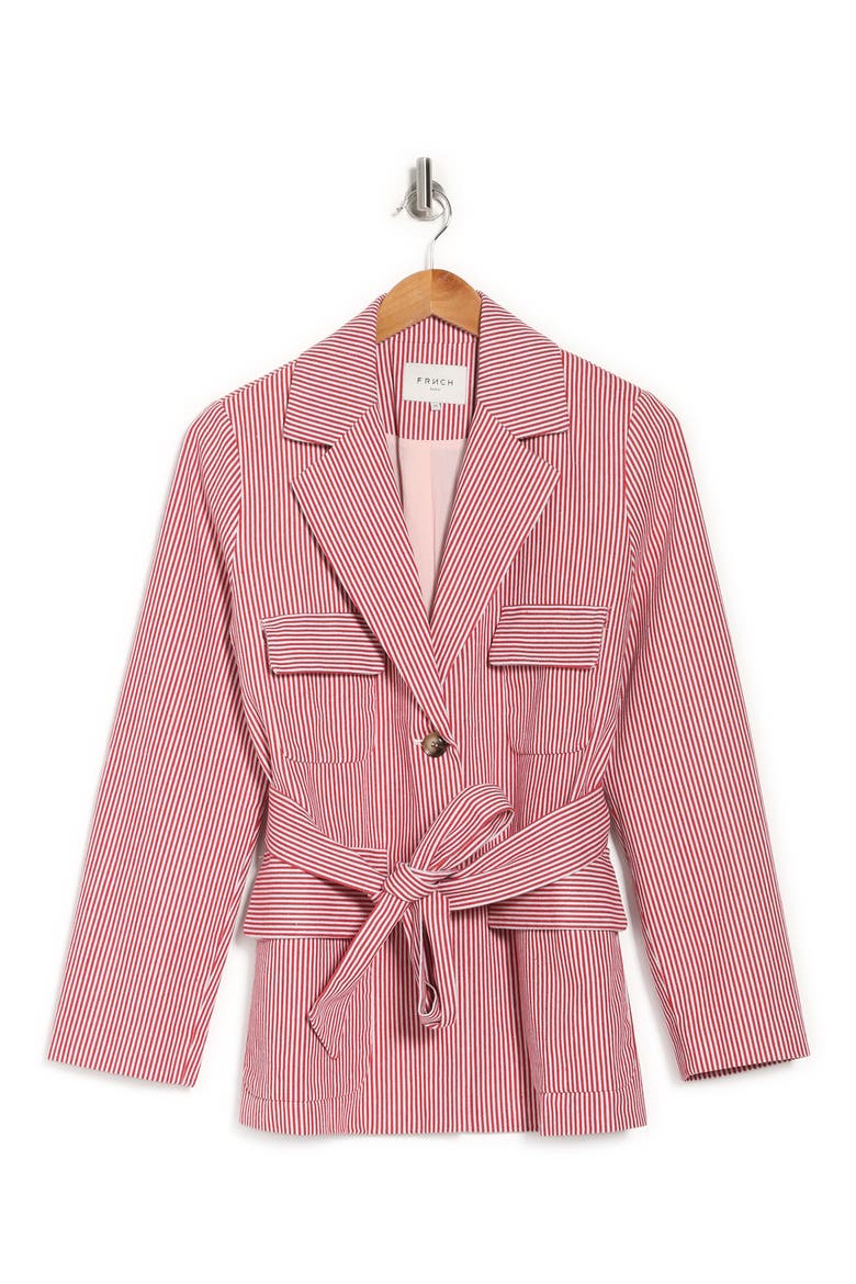 Striped Two Button Notch Lapel Tie Waist Blazer Jacket, Alternate, color, RED