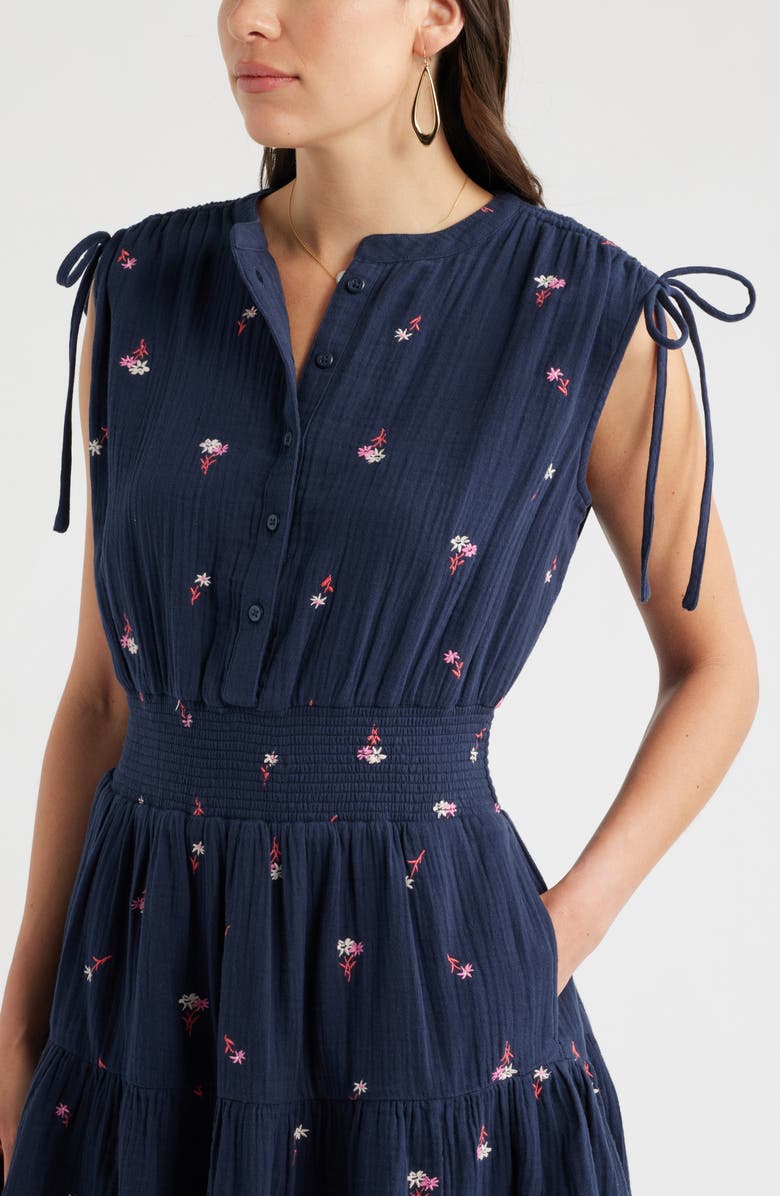 Caslon<sup>®</sup> Floral Embroidered Sleeveless Cotton Gauze Dress, Alternate, color, Navy- Red Tossed Blossoms