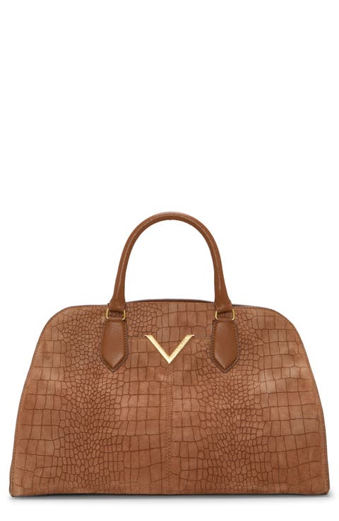 Tasha Croc Embossed Leather Satchel