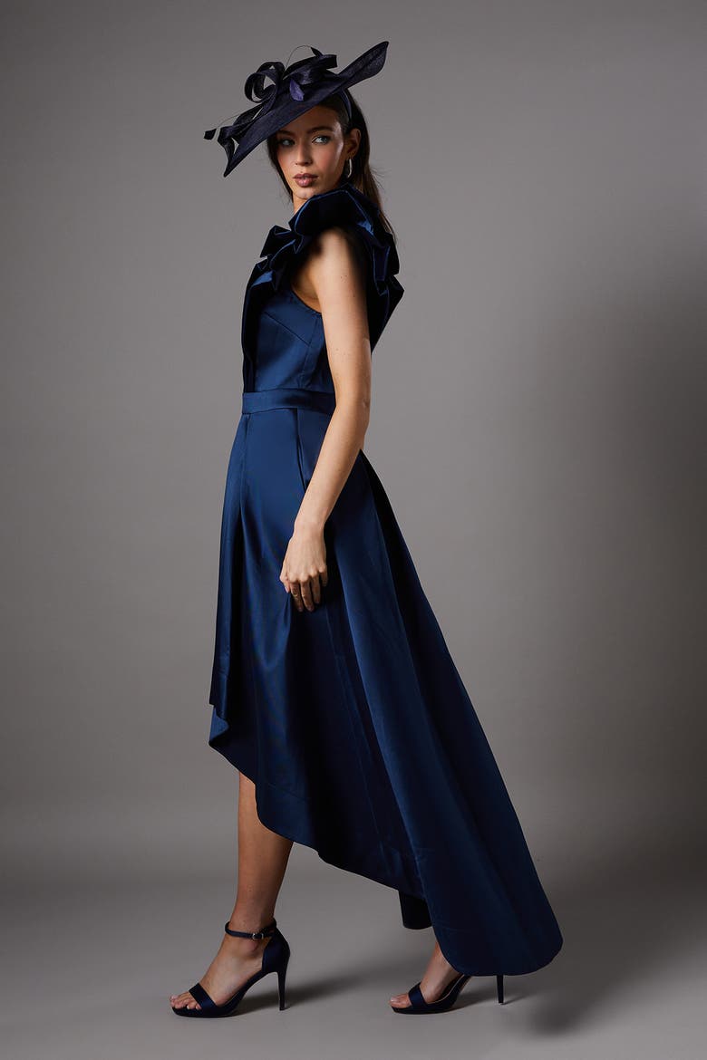 Frill Sleeve V-Neck Midi Dress, Alternate, color, Navy