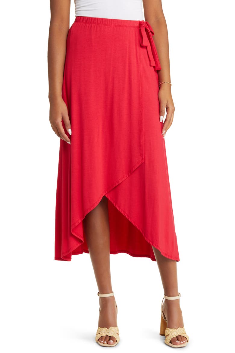 Faux Wrap Skirt, Main, color, RED