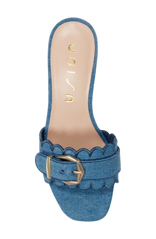 UNISA UNISA VINLEY DENIM BUCKLE SCALLOPED SLIDE SANDAL