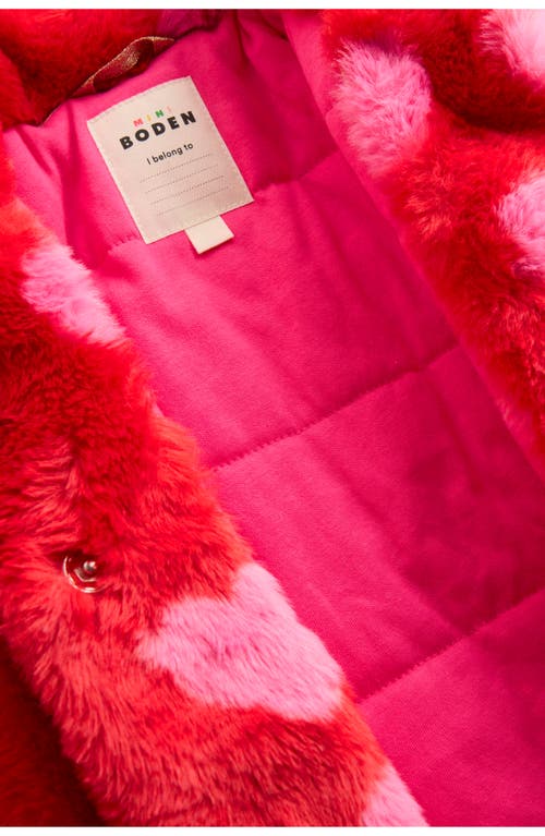Mini Boden Kids' Collared Faux Fur Coat In Red