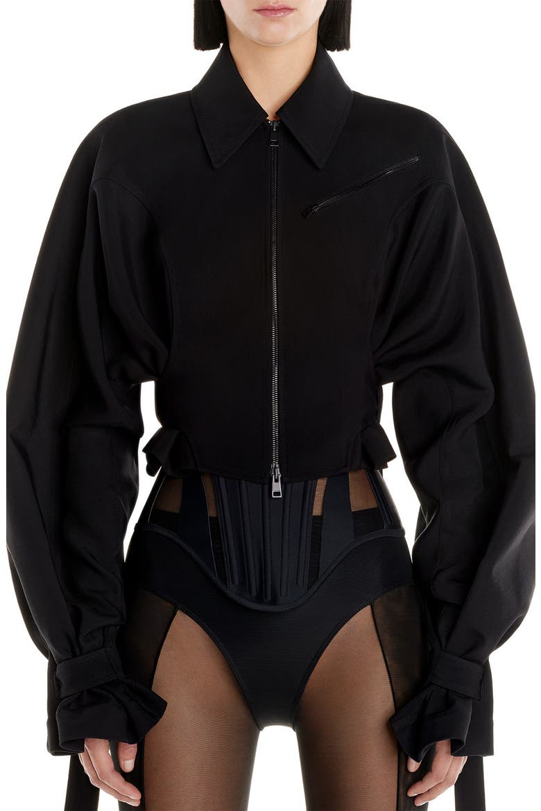 Belted Twill Blouson Jacket, Main, color, 1999 BLACK