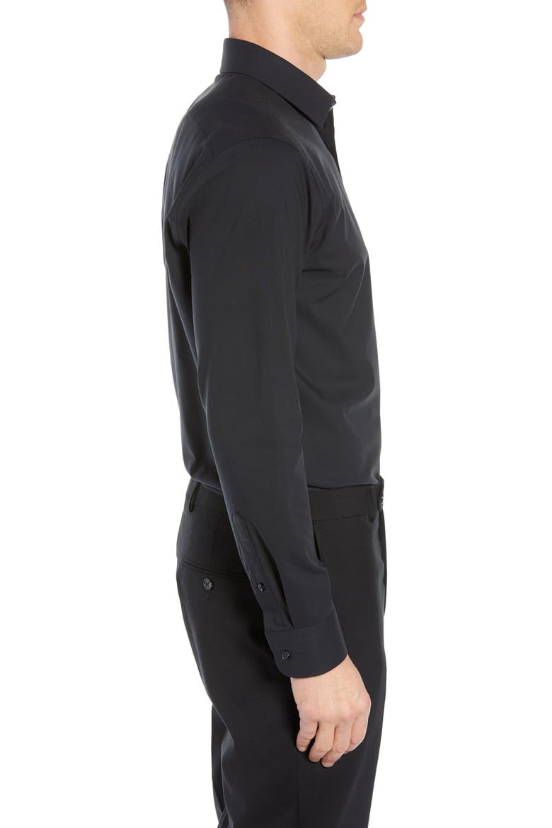 Tech-Smart Trim Fit Stretch Pinpoint Dress Shirt, Alternate, color, BLACK ROCK