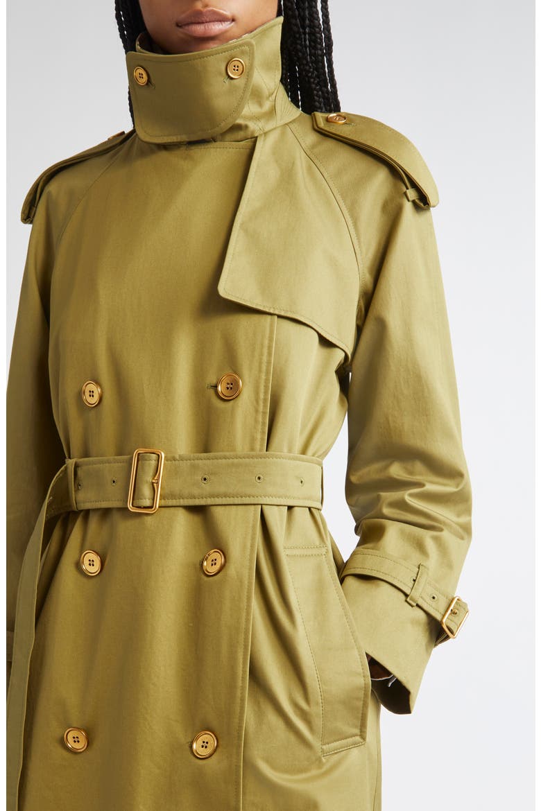 Castleford Check Collar Water Resistant Gabardine Trench Coat, Alternate, color, ESTATE