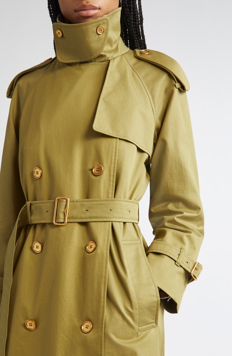 Burberry Castleford Check Collar Water Resistant Gabardine Trench Coat, Alternate, color, Estate